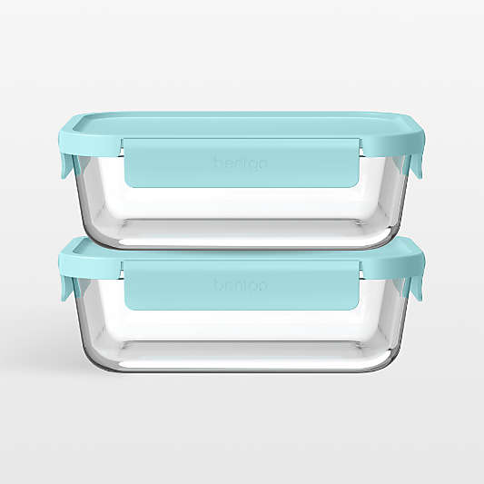 Bentgo Soft Aqua 4-Piece Leak-Proof Square Glass Food Storage Container Set with Plastic Lids