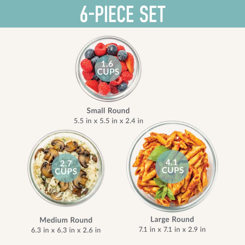 Bentgo Soft Aqua 6-Piece Leak-Proof Round Glass Food Storage Container Set with Plastic Lids - image 4 of 6