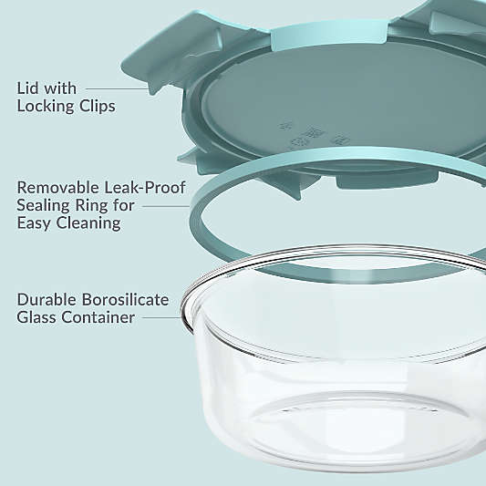 Bentgo Soft Aqua 6-Piece Leak-Proof Round Glass Food Storage Container Set with Plastic Lids
