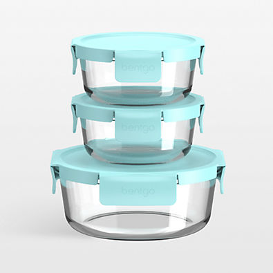 View Bentgo Soft Aqua 6-Piece Leak-Proof Round Glass Food Storage Container Set with Plastic Lids details