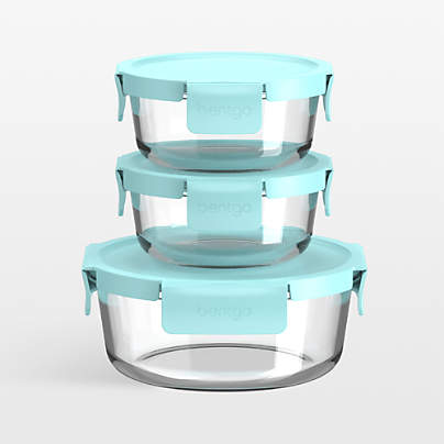 Bentgo Soft Aqua 6-Piece Leak-Proof Round Glass Food Storage Container Set with Plastic Lids