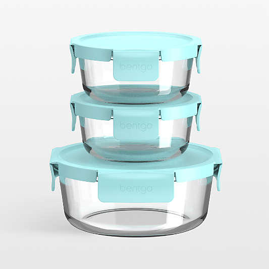 Bentgo Soft Aqua 6-Piece Leak-Proof Round Glass Food Storage Container Set with Plastic Lids