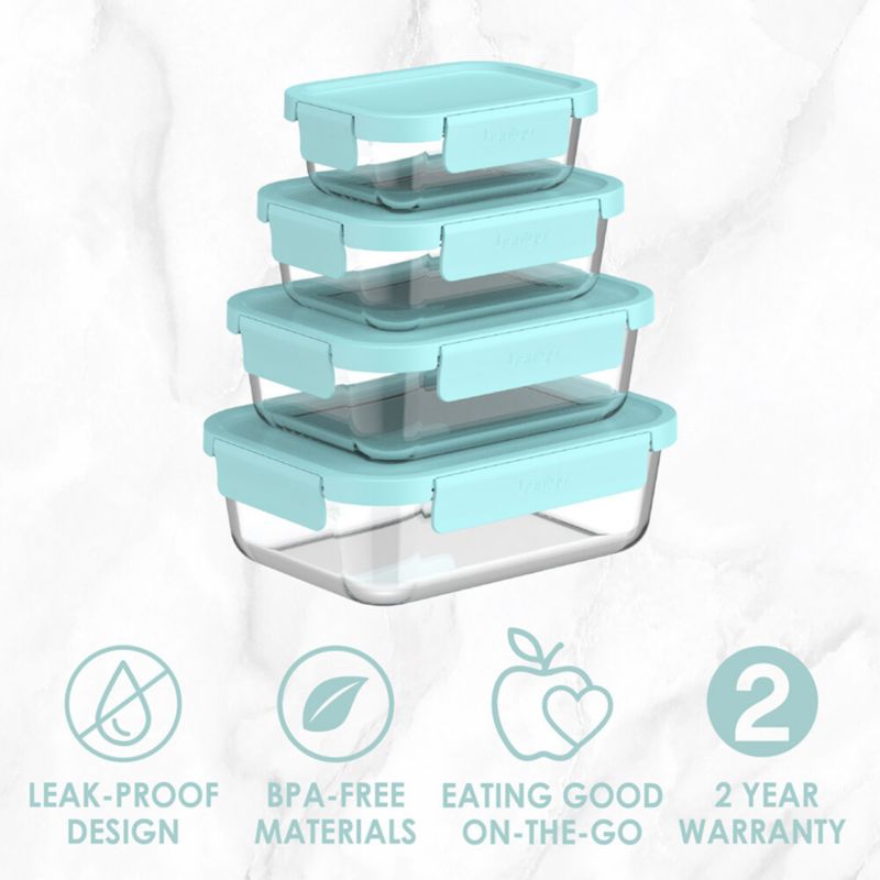 Bentgo Soft Aqua 8-Piece Leak-Proof Glass Food Storage Container Set with Plastic Lids - image 1 of 6
