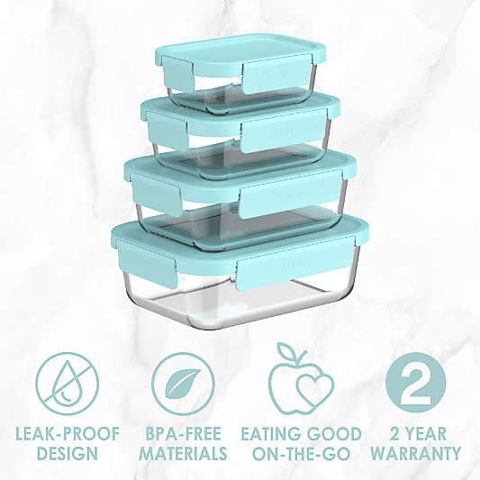 Bentgo Soft Aqua 8-Piece Leak-Proof Glass Food Storage Container Set with Plastic Lids