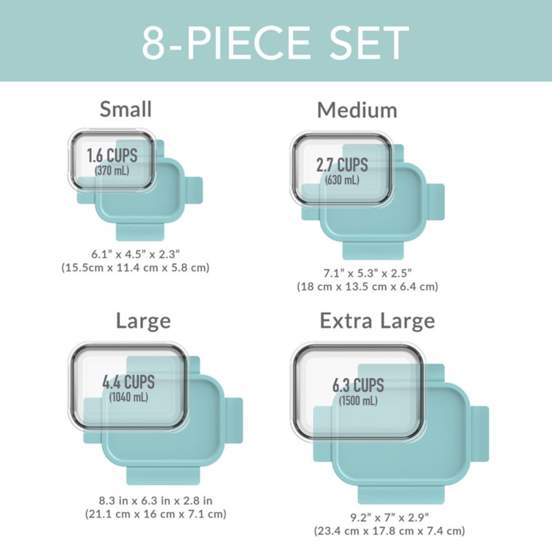 Bentgo Soft Aqua 8-Piece Leak-Proof Glass Food Storage Container Set with Plastic Lids - image 3 of 6