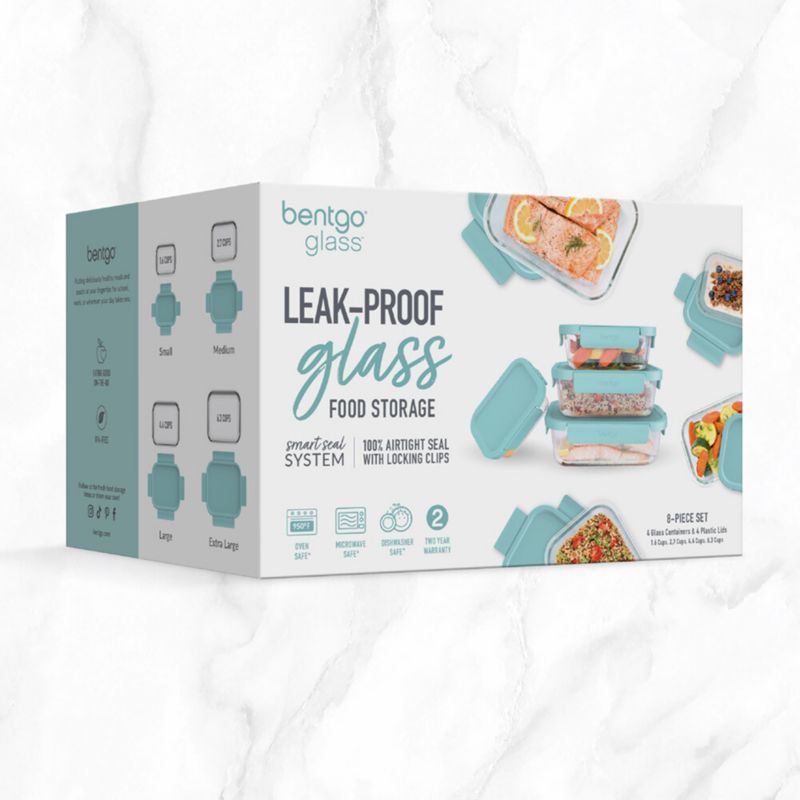 Bentgo Soft Aqua 8-Piece Leak-Proof Glass Food Storage Container Set with Plastic Lids - image 5 of 6