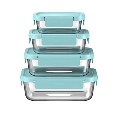 View Bentgo Soft Aqua 8-Piece Leak-Proof Glass Food Storage Container Set with Plastic Lids details