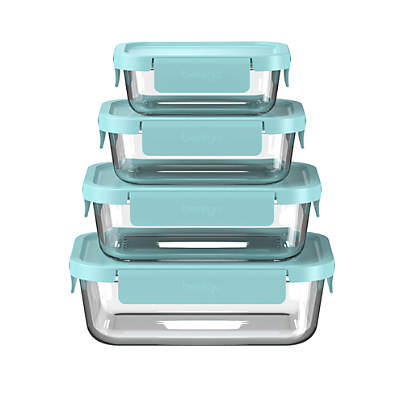 Bentgo Soft Aqua 8-Piece Leak-Proof Glass Food Storage Container Set with Plastic Lids