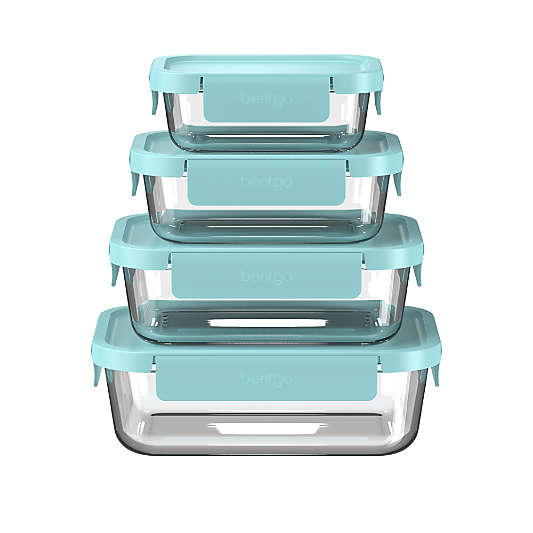 Bentgo Soft Aqua 8-Piece Leak-Proof Glass Food Storage Container Set with Plastic Lids