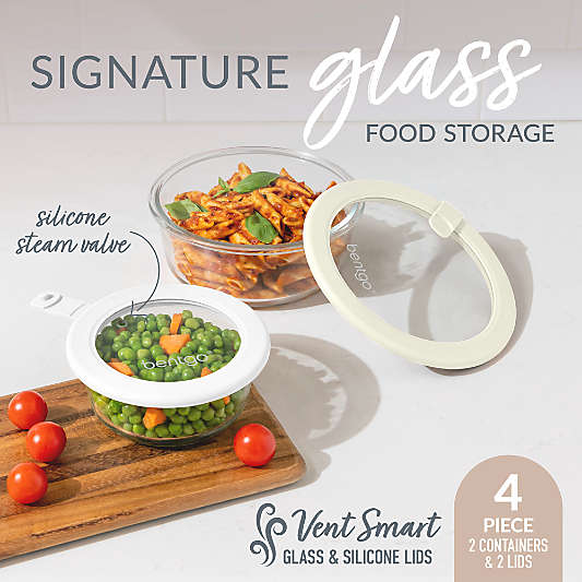 Bentgo Signature 4-Piece White Stone Multi-color Round Glass Food Storage Set