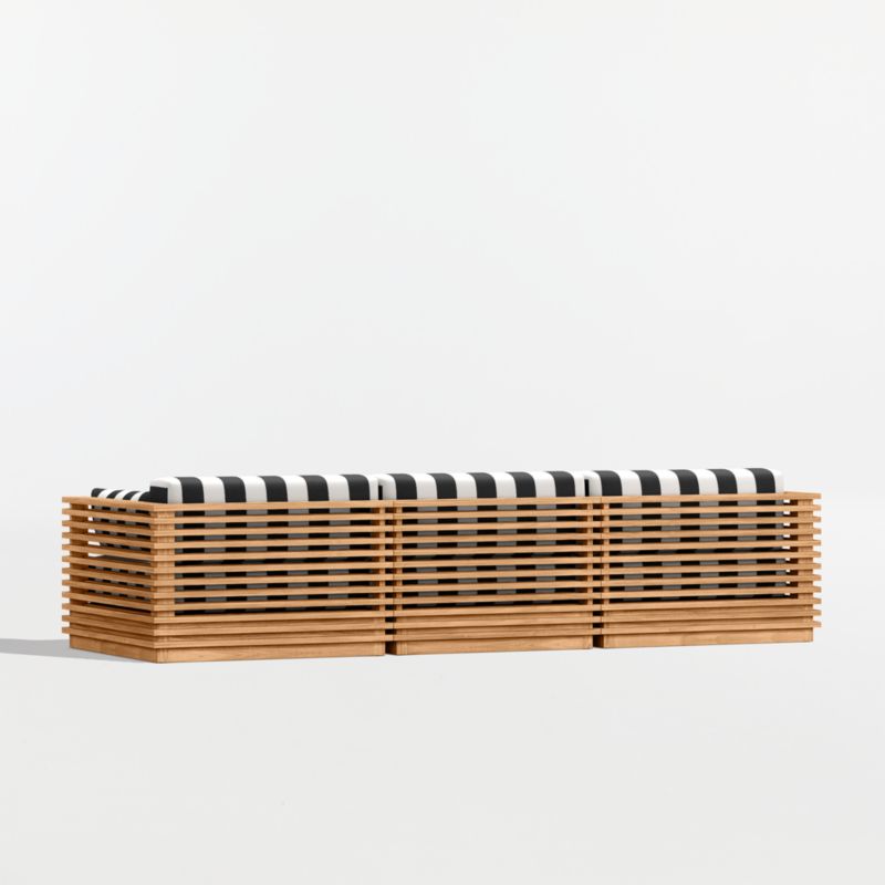 Batten 120" Natural Teak Outdoor Sofa with Black and White Cabana Stripe Sunbrella ® Cushions - image 9 of 10