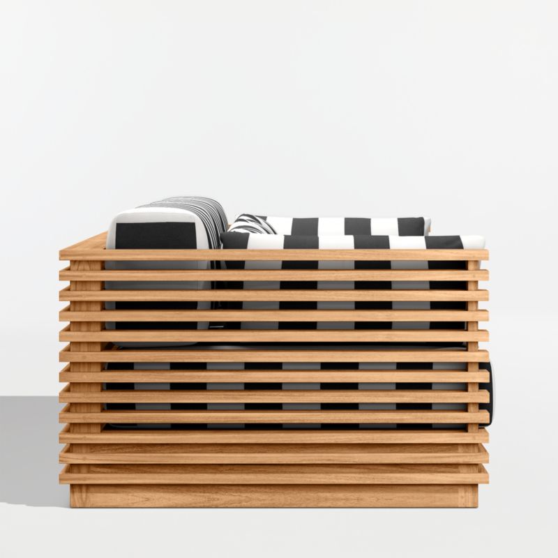 Batten 120" Natural Teak Outdoor Sofa with Black and White Cabana Stripe Sunbrella ® Cushions - image 8 of 10