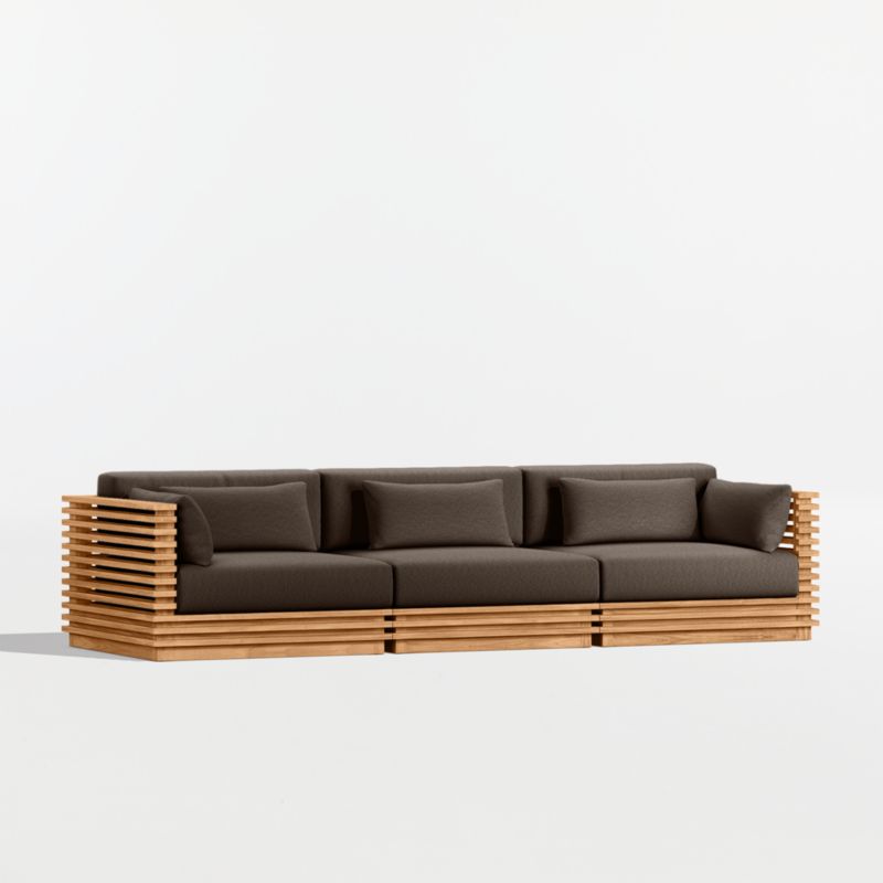 Batten 120" Natural Teak Outdoor Sofa with Canvas Java Sunbrella ® Cushions - image 7 of 10