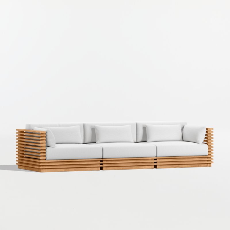 Batten 120" Natural Teak Outdoor Sofa with Canvas White Sunbrella ® Cushions - image 7 of 9