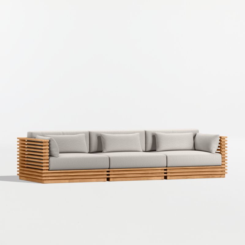 Batten 120" Natural Teak Outdoor Sofa with Cast Ash Sunbrella ® Cushions - image 7 of 10