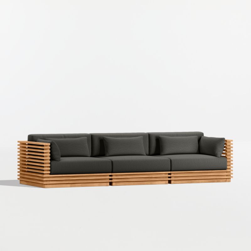 Batten 120" Natural Teak Outdoor Sofa with Cast Charcoal Sunbrella ® Cushions - image 8 of 11