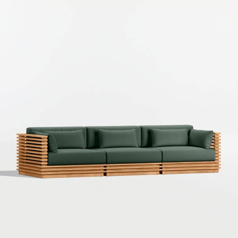 Batten 120" Natural Teak Outdoor Sofa with Cast Ivy Sunbrella ® Cushions - image 8 of 11