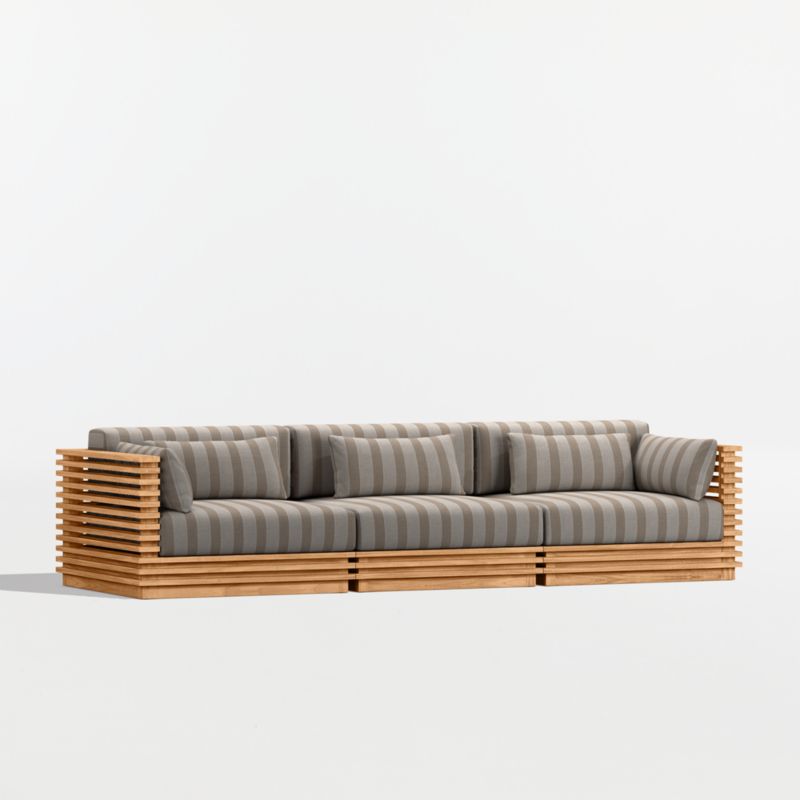 Batten 120" Natural Teak Outdoor Sofa with Range Dune Stripe Sunbrella ® Cushions - image 8 of 10
