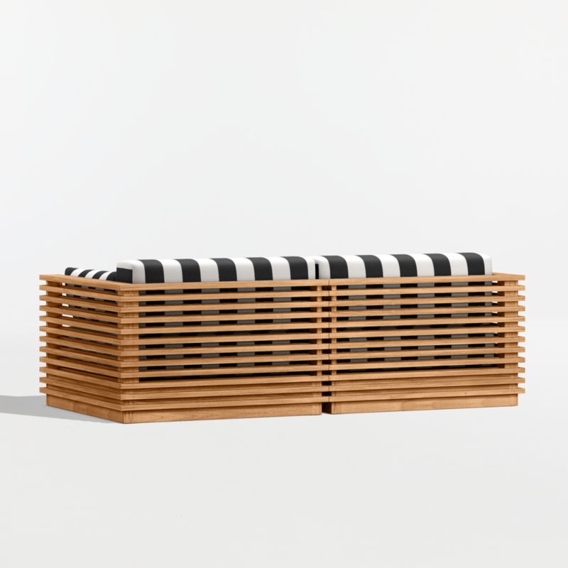 Batten 83" Natural Teak Outdoor Loveseat with Black and White Cabana Stripe Sunbrella ® Cushions - image 9 of 10