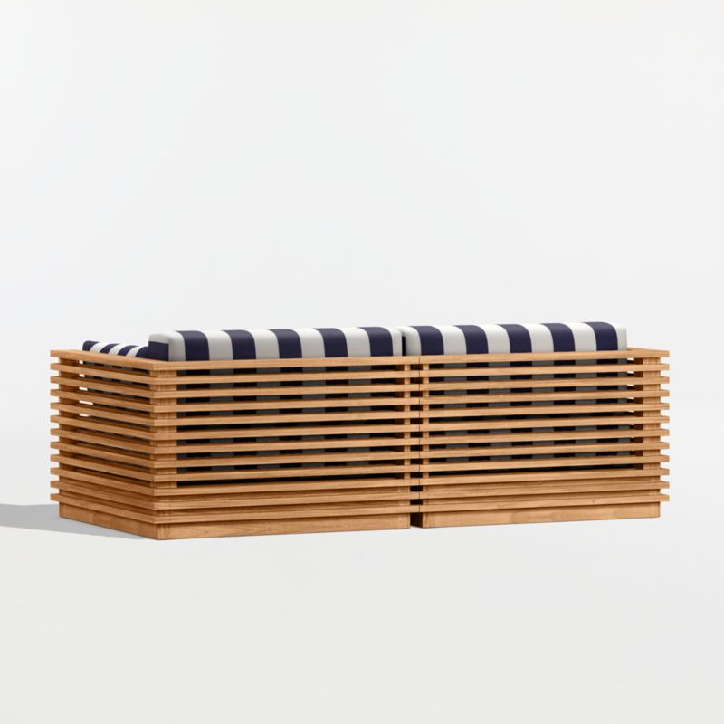 Batten 83" Natural Teak Outdoor Loveseat with Navy and White Cabana Stripe Sunbrella ® Cushions - image 9 of 10