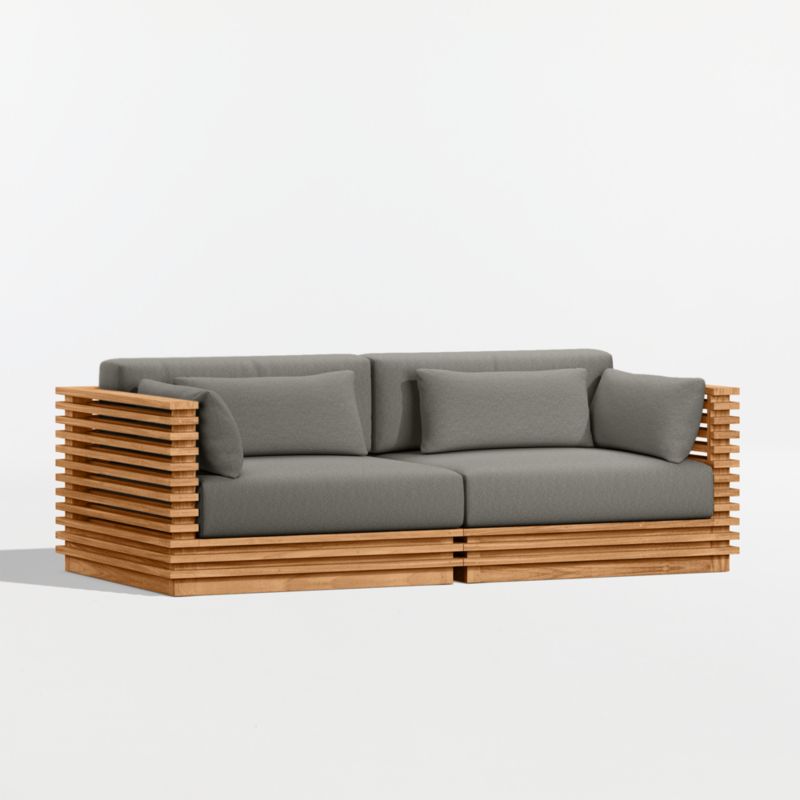 Batten 83" Natural Teak Outdoor Loveseat with Canvas Charcoal Sunbrella ® Cushions - image 7 of 10
