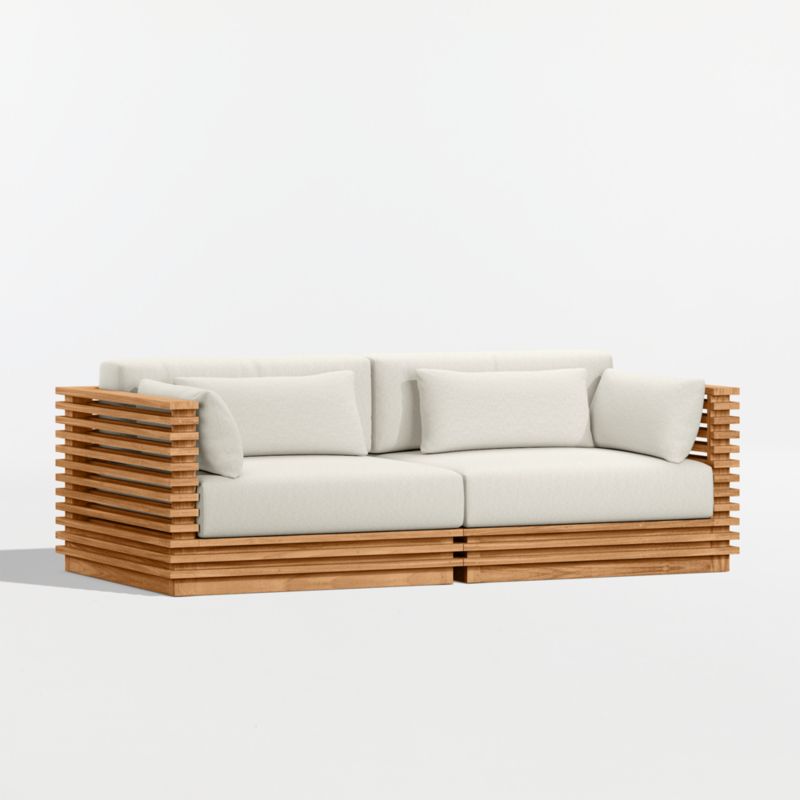 Batten 83" Natural Teak Outdoor Loveseat with Canvas Natural Sunbrella ® Cushions - image 7 of 10