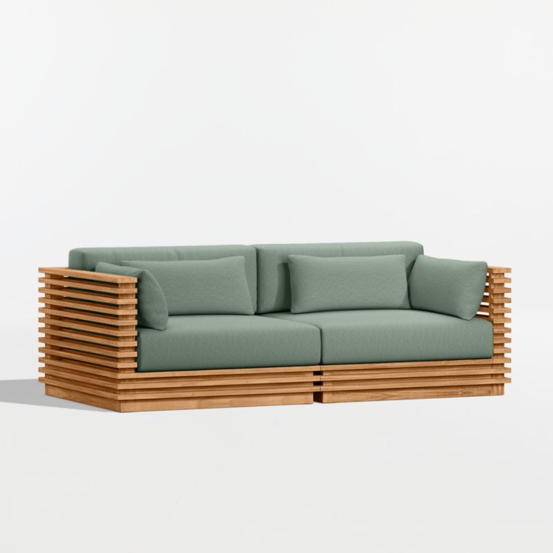 Batten 83" Natural Teak Outdoor Loveseat with Canvas Spa Sunbrella ® Cushions - image 7 of 10