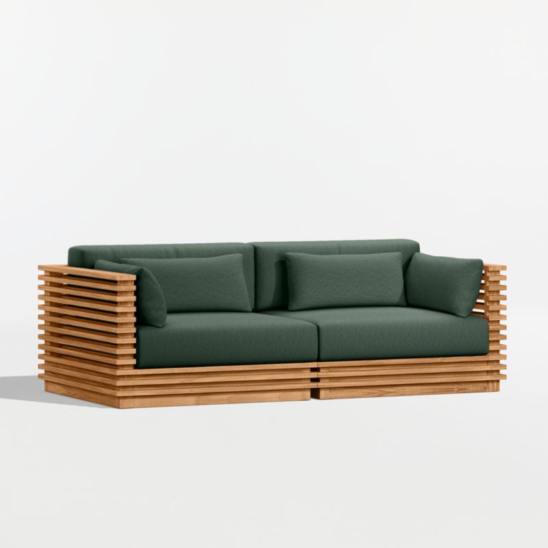 Batten 83" Natural Teak Outdoor Loveseat with Cast Ivy Sunbrella ® Cushions - image 8 of 11