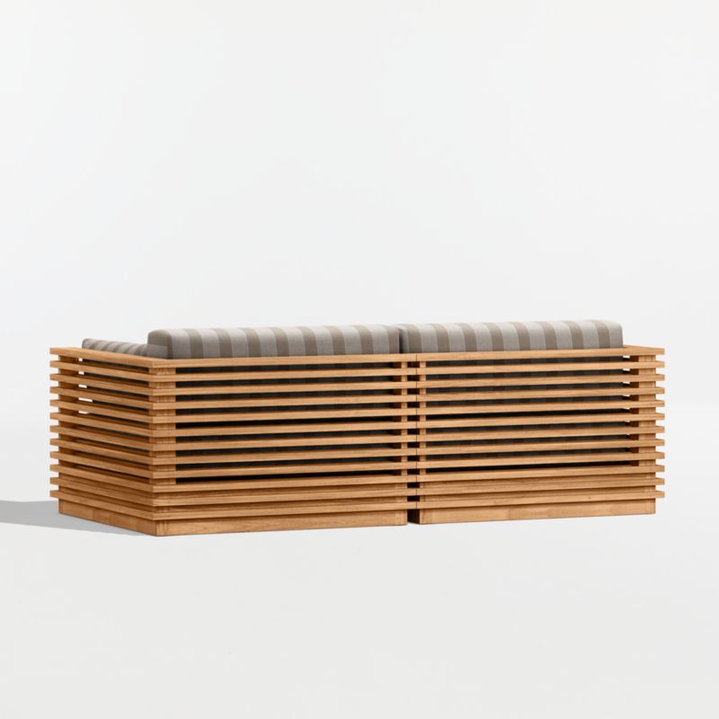 Batten 83" Natural Teak Outdoor Loveseat with Range Dune Stripe Sunbrella ® Cushions - image 10 of 10