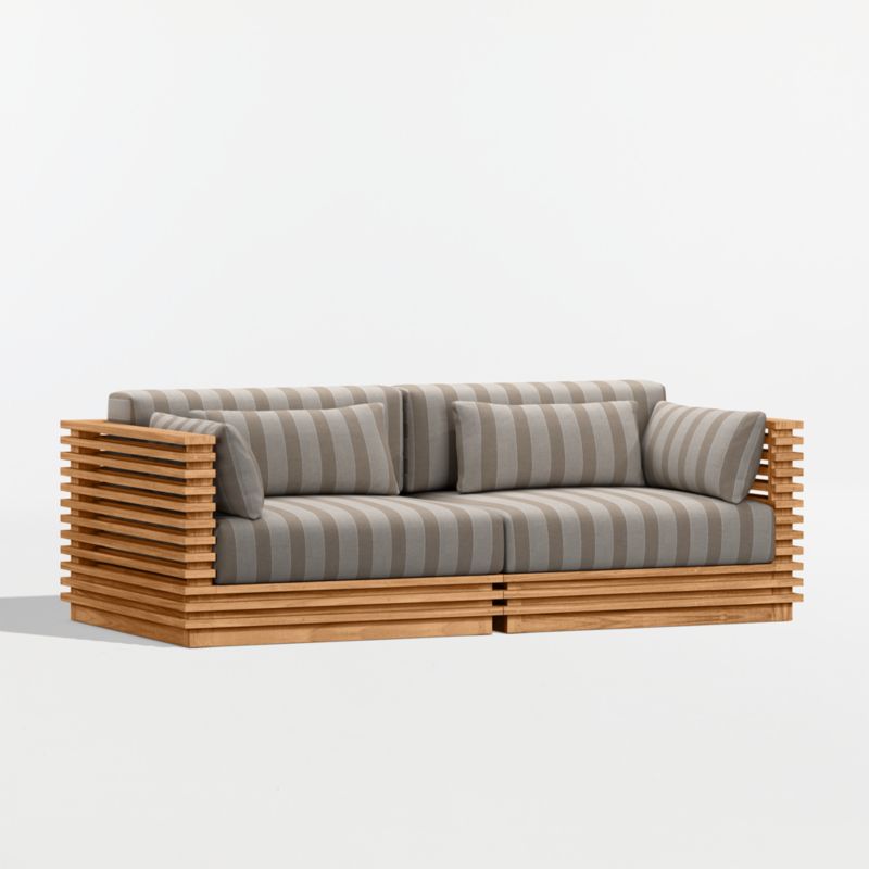 Batten 83" Natural Teak Outdoor Loveseat with Range Dune Stripe Sunbrella ® Cushions - image 8 of 10