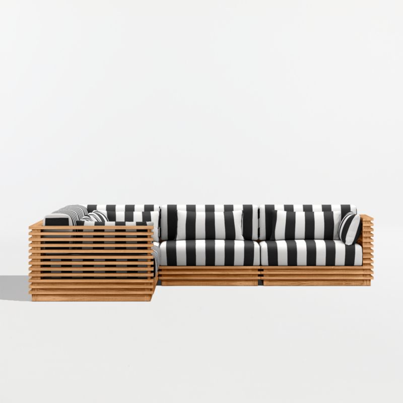 Batten Natural Teak 5-Piece L-Shaped Outdoor Sectional Sofa with Black and White Cabana Stripe Sunbrella ® Cushions - image 8 of 11