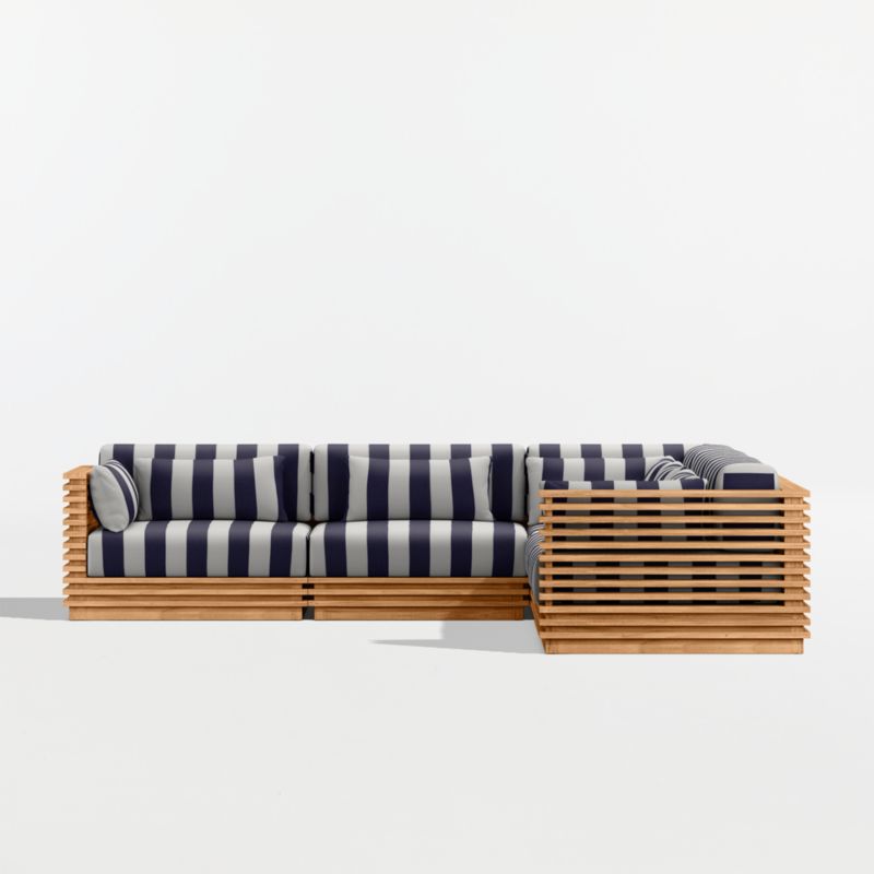 Batten Natural Teak 5-Piece L-Shaped Outdoor Sectional Sofa with Navy and White Cabana Stripe Sunbrella ® Cushions - image 10 of 12
