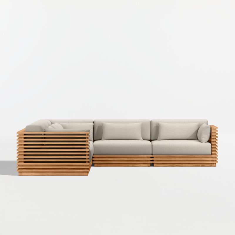 Batten Natural Teak 5-Piece L-Shaped Outdoor Sectional Sofa with Canvas Flax Sunbrella ® Cushions - image 8 of 11