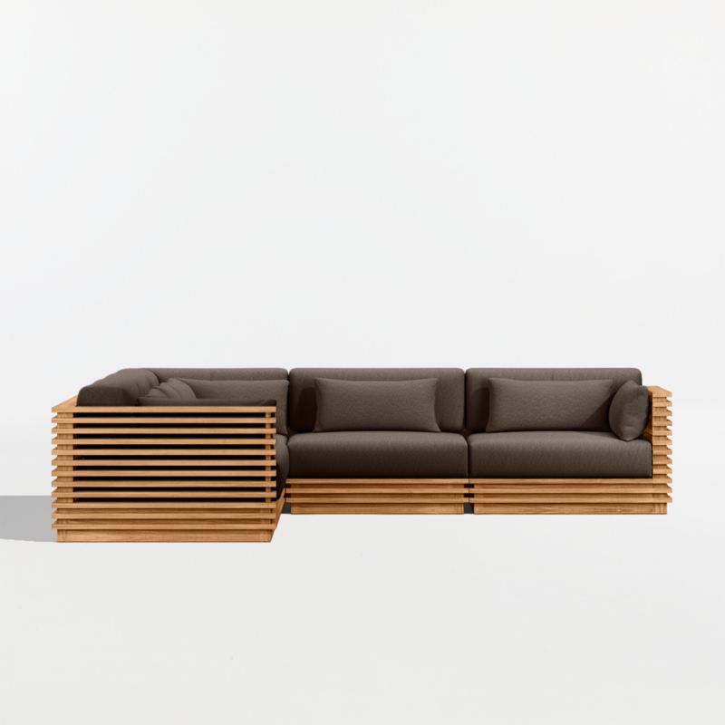 Batten Natural Teak 5-Piece L-Shaped Outdoor Sectional Sofa with Canvas Java Sunbrella ® Cushions - image 8 of 11