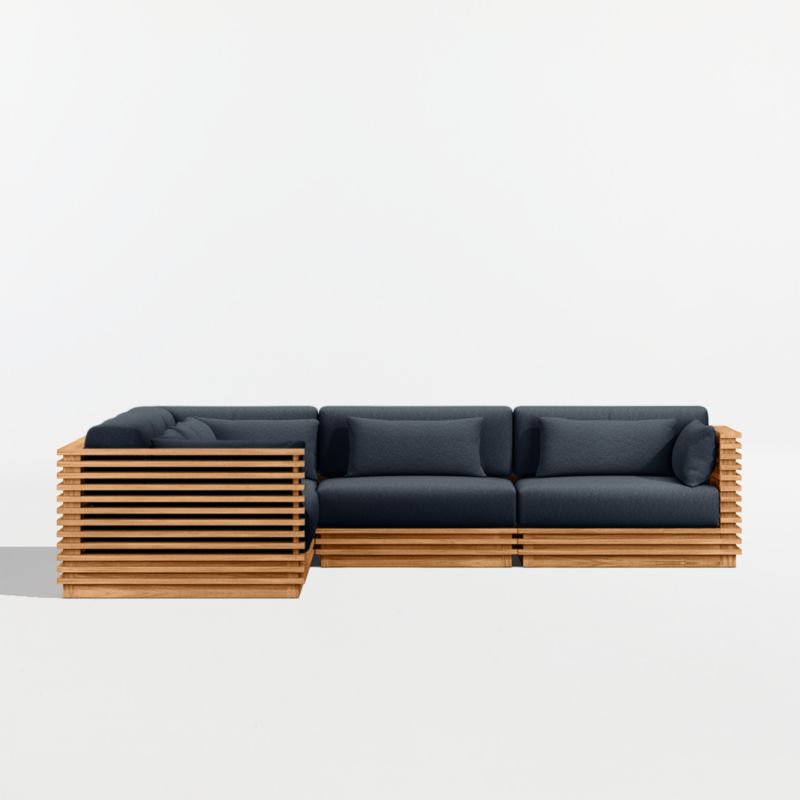 Batten Natural Teak 5-Piece L-Shaped Outdoor Sectional Sofa with Canvas Navy Sunbrella ® Cushions - image 8 of 11