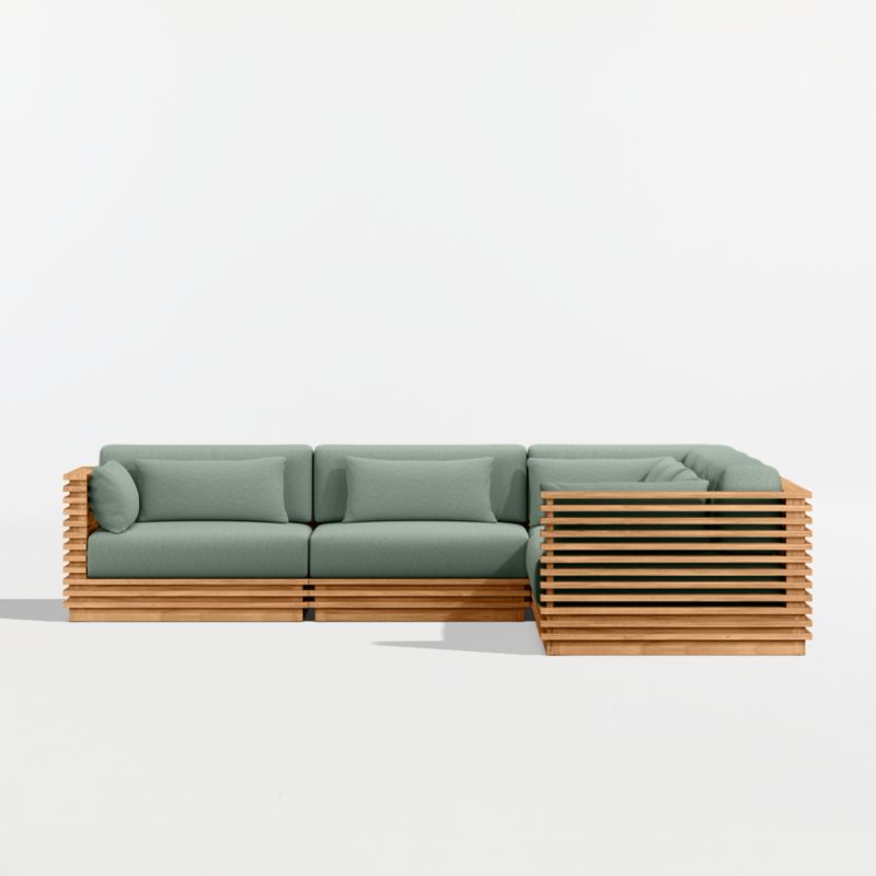 Batten Natural Teak 5-Piece L-Shaped Outdoor Sectional Sofa with Canvas Spa Sunbrella ® Cushions - image 10 of 12