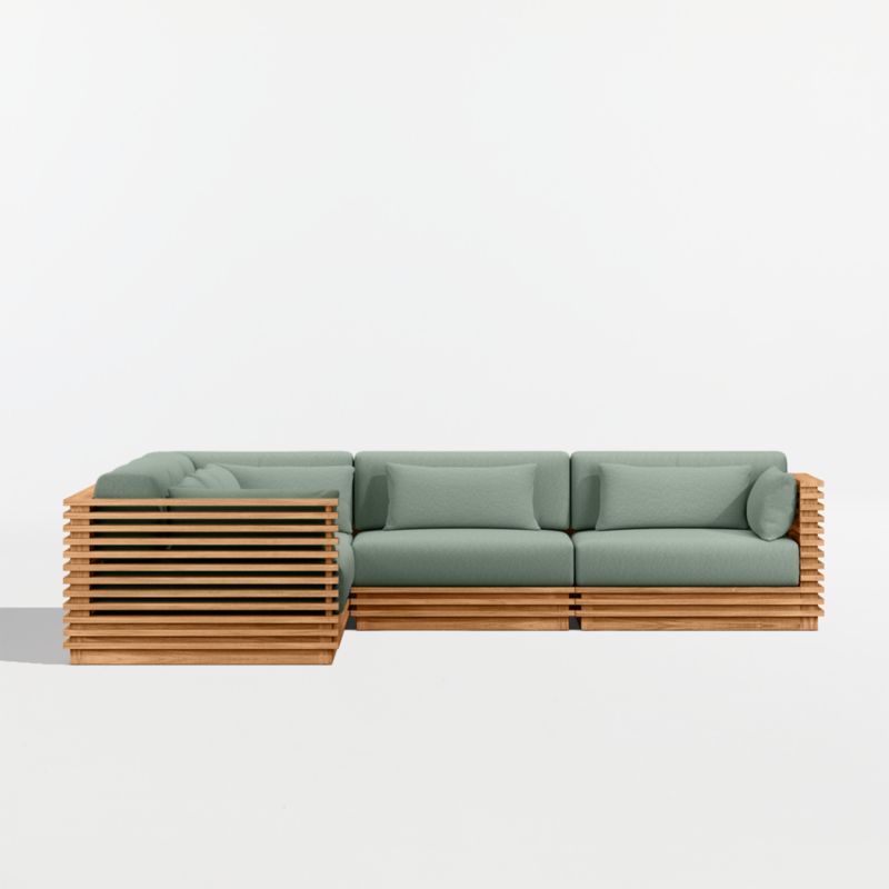 Batten Natural Teak 5-Piece L-Shaped Outdoor Sectional Sofa with Canvas Spa Sunbrella ® Cushions - image 9 of 12