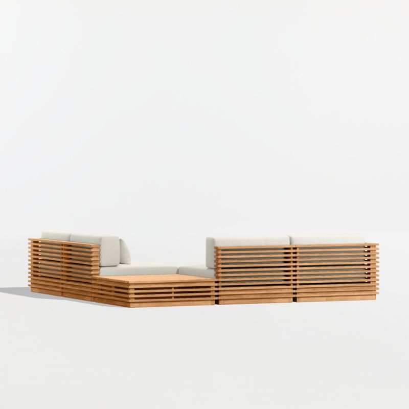 Batten Natural Teak 5-Piece L-Shaped Outdoor Sectional Sofa with Corner Coffee Table & Canvas Natural Sunbrella ® Cushions - image 10 of 11