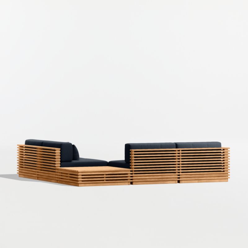 Batten Natural Teak 5-Piece L-Shaped Outdoor Sectional Sofa with Corner Coffee Table & Canvas Navy Sunbrella ® Cushions - image 10 of 11