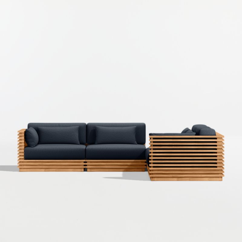 Batten Natural Teak 5-Piece L-Shaped Outdoor Sectional Sofa with Corner Coffee Table & Canvas Navy Sunbrella ® Cushions - image 9 of 11