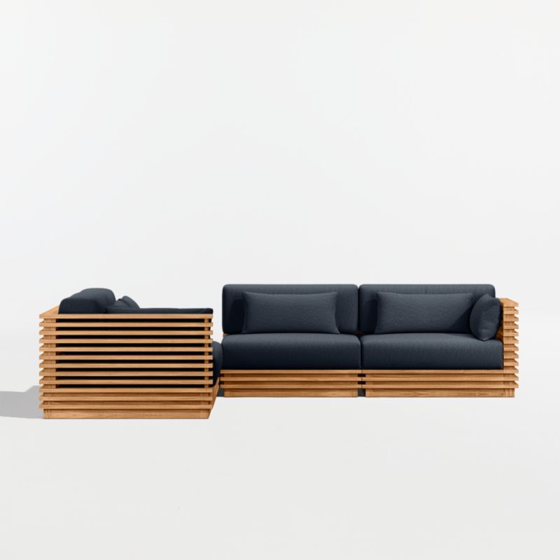 Batten Natural Teak 5-Piece L-Shaped Outdoor Sectional Sofa with Corner Coffee Table & Canvas Navy Sunbrella ® Cushions - image 8 of 11