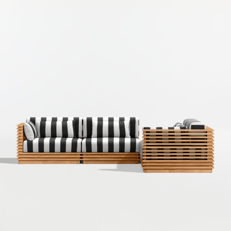 Batten Natural Teak 5-Piece L-Shaped Outdoor Sectional Sofa with Corner Coffee Table & Black and White Cabana Stripe Sunbrella ® Cushions - image 9 of 11
