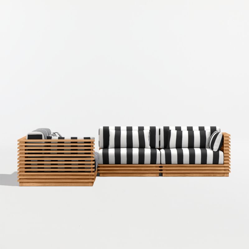 Batten Natural Teak 5-Piece L-Shaped Outdoor Sectional Sofa with Corner Coffee Table & Black and White Cabana Stripe Sunbrella ® Cushions - image 8 of 11