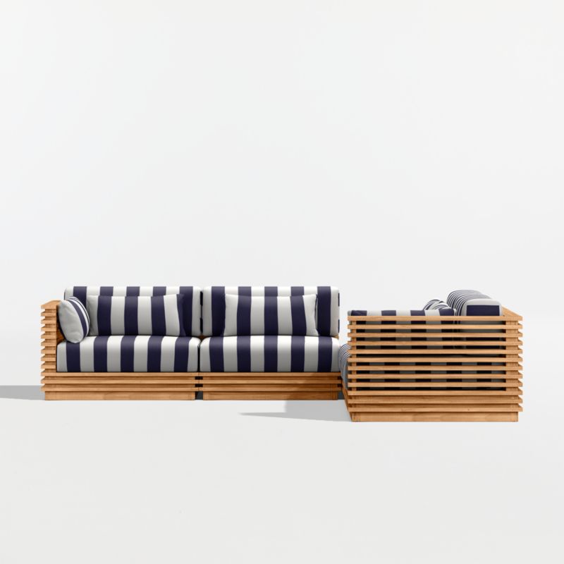 Batten Natural Teak 5-Piece L-Shaped Outdoor Sectional Sofa with Corner Coffee Table & Navy and White Cabana Stripe Sunbrella ® Cushions - image 10 of 12