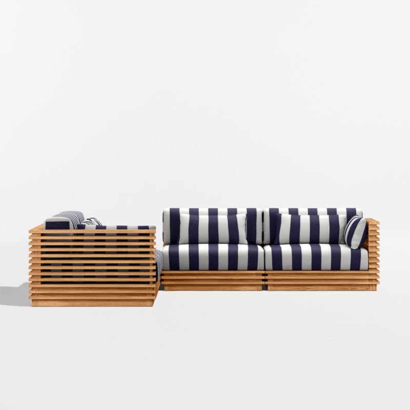 Batten Natural Teak 5-Piece L-Shaped Outdoor Sectional Sofa with Corner Coffee Table & Navy and White Cabana Stripe Sunbrella ® Cushions - image 9 of 12