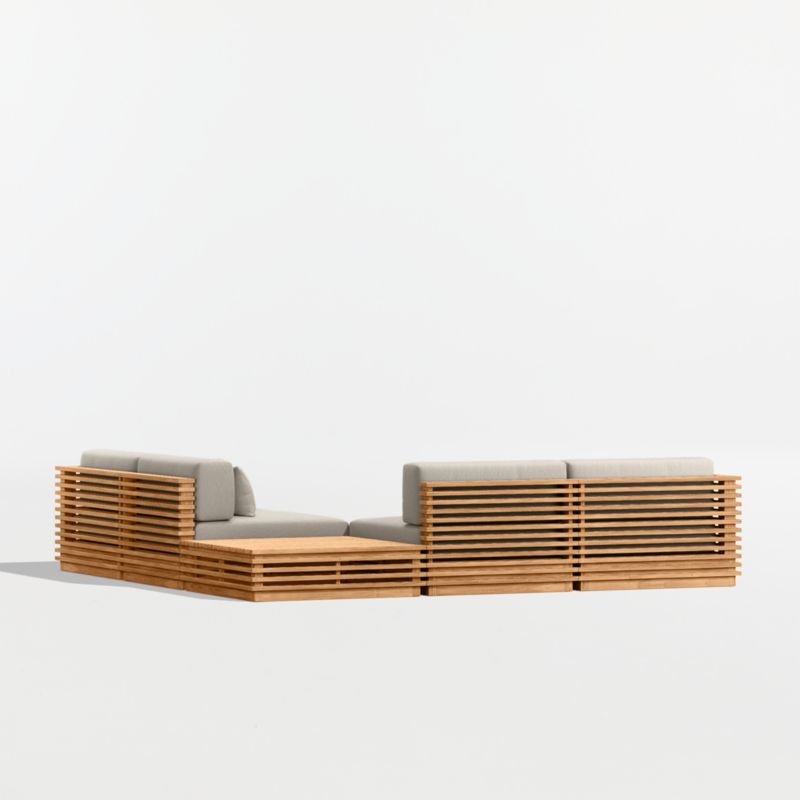 Batten Natural Teak 5-Piece L-Shaped Outdoor Sectional Sofa with Corner Coffee Table & Canvas Flax Sunbrella ® Cushions - image 10 of 11