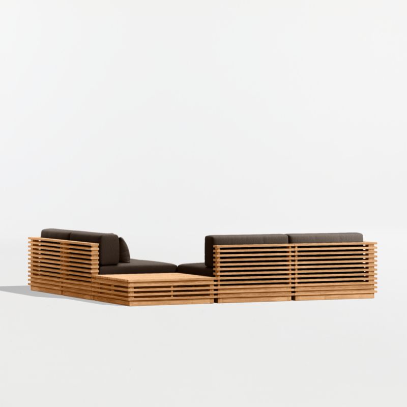 Batten Natural Teak 5-Piece L-Shaped Outdoor Sectional Sofa with Corner Coffee Table & Canvas Java Sunbrella ® Cushions - image 10 of 11