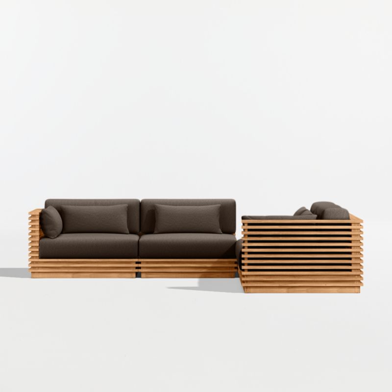 Batten Natural Teak 5-Piece L-Shaped Outdoor Sectional Sofa with Corner Coffee Table & Canvas Java Sunbrella ® Cushions - image 9 of 11