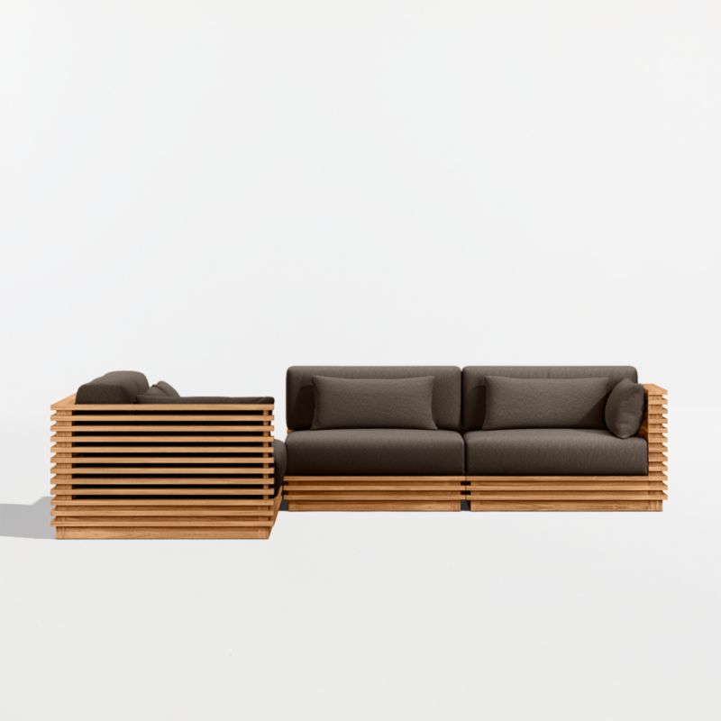 Batten Natural Teak 5-Piece L-Shaped Outdoor Sectional Sofa with Corner Coffee Table & Canvas Java Sunbrella ® Cushions - image 8 of 11