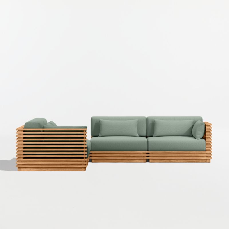 Batten Natural Teak 5-Piece L-Shaped Outdoor Sectional Sofa with Corner Coffee Table & Canvas Spa Sunbrella ® Cushions - image 9 of 12